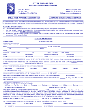 City of Pinellas Park Employment Application