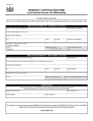 Pennsylvania Residency Certification Form