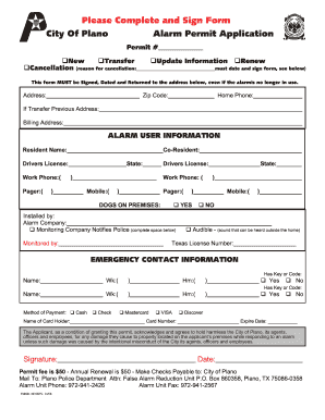 Plano Alarm Permit Application