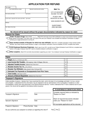 City of Wooster Income Tax Refund Application