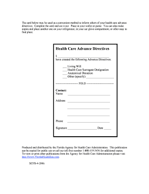 Health Care Advance Directives Card