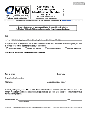Montana Vehicle Identification Number Application