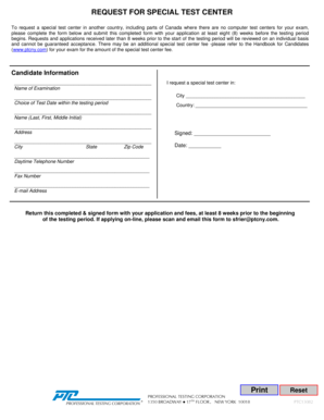 Request for Special Test Center