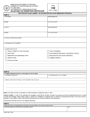 Missouri Sales/Use Tax Exemption Certificate