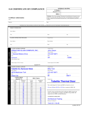 Certificate of Compliance for Glazing Materials