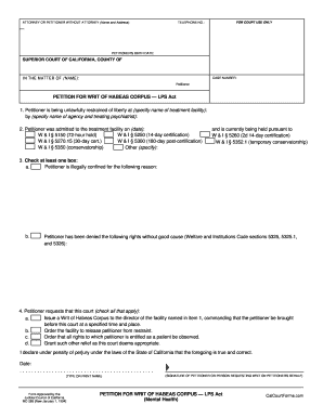Petition for Writ of Habeas Corpus-LPS Act Mental bb - CalCourtForms