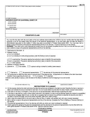 California Creditor's Claim Form DE-172