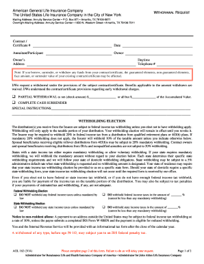 American General Life Insurance Withdrawal Request