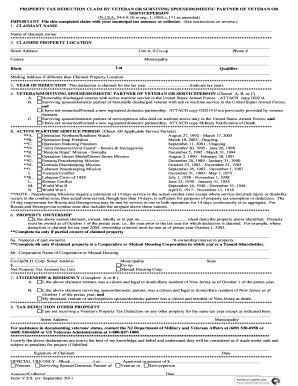 New Jersey Veteran Property Tax Deduction Claim