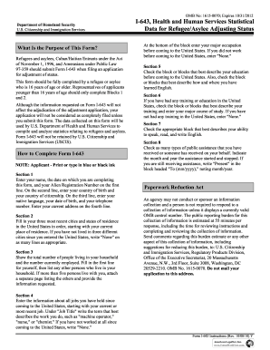 Form I-643 for Refugee/Asylee Adjusting Status