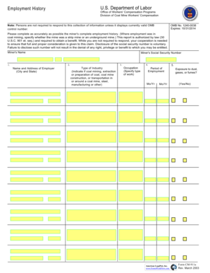 Miner's Employment History Form