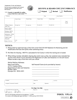 Washington Housing and Board Cost Encumbrance Form