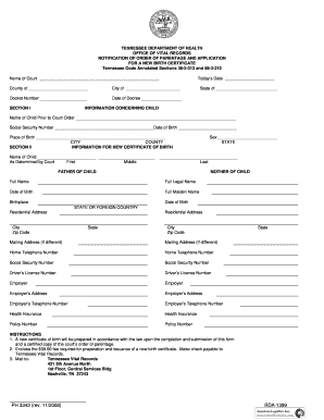 Tennessee Parentage Order Birth Certificate Application