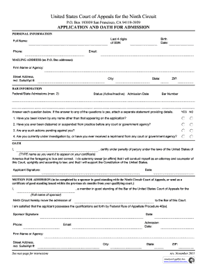 Application and Oath for Admission to US Court of Appeals