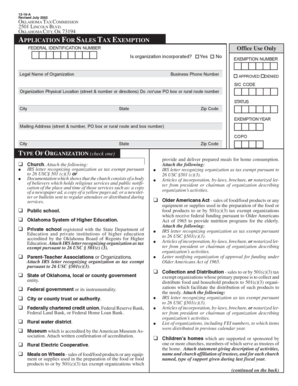 Oklahoma Sales Tax Exemption Application