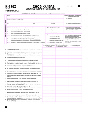Kansas Amended Corporation Income Tax Form K-120X