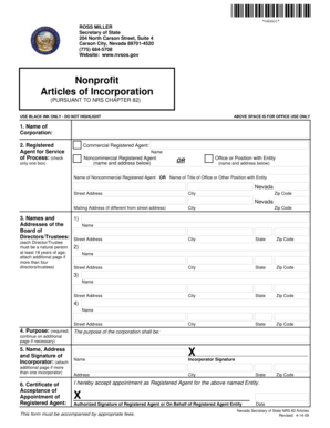 Nevada Nonprofit Articles of Incorporation