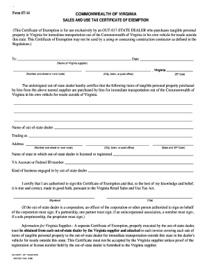 Virginia Sales and Use Tax Certificate of Exemption