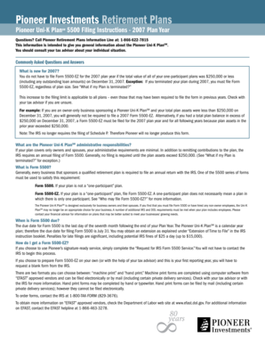 Pioneer Uni-K Plan 5500 Filing Instructions