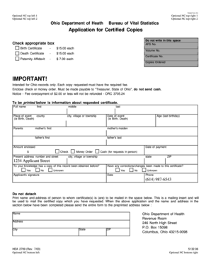 Ohio Birth Certificate Application