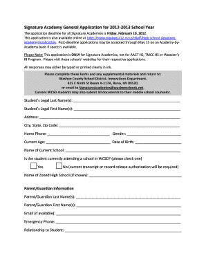 Signature Academy Application Form