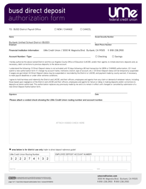 BUSD Direct Deposit Authorization Form