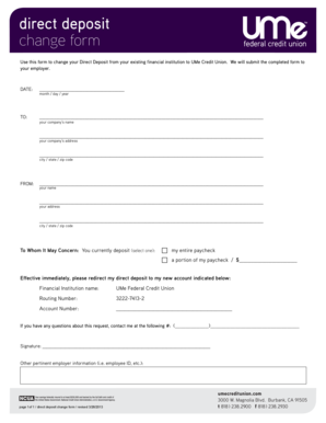 Direct Deposit Change Form