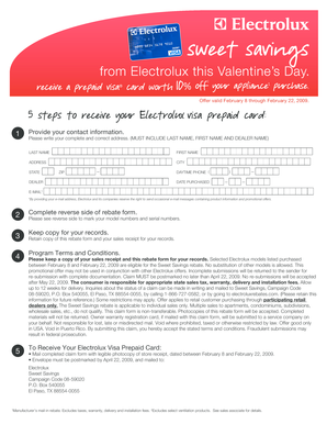 Electrolux Sweet Savings Rebate Form