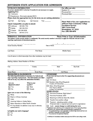 Jefferson State Application for Admission