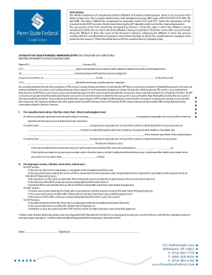 Affidavit of Unauthorized ACH Debit