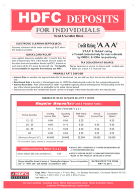 HDFC Deposit Application Form
