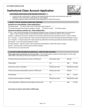 US Global Investors Funds Institutional Class Account Application