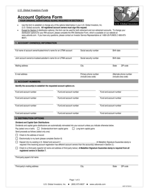 U.S. Global Investors Funds Account Options Form