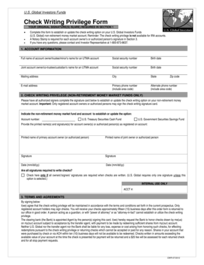 U.S. Global Investors Funds Check Writing Privilege Form