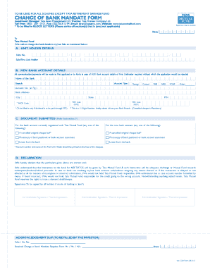 Tata Mutual Fund Change of Bank Mandate Form