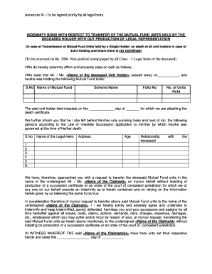 Indemnity Bond for Mutual Fund Transfer
