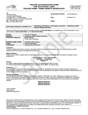 TRICARE Authorization Form for Outpatient Care