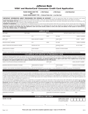 VISA and MasterCard Consumer Credit Card Application