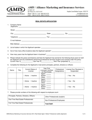 Real Estate Agent Broker Professional Liability Application