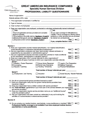 Professional Liability Questionnaire
