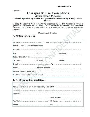 Therapeutic Use Exemption Application