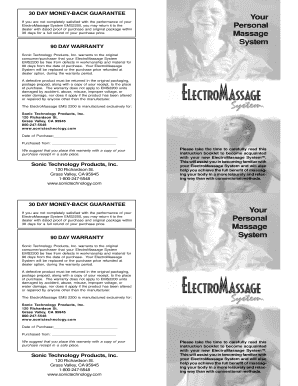 ElectroMassage System EMS2200 Warranty and Guarantee