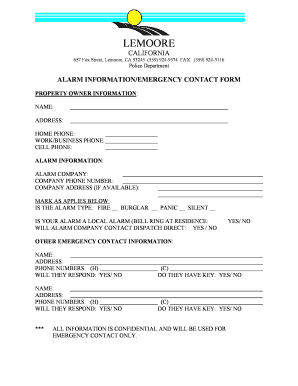 Emergency contact list template - Alarm Information/Emergency Contact Form