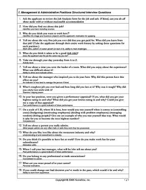 Management Interview Questions Template