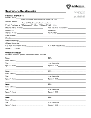 Contractor’s Questionnaire