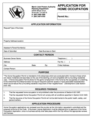 California Home Occupation Permit Application