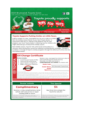 Toyota Oil Change Certificate
