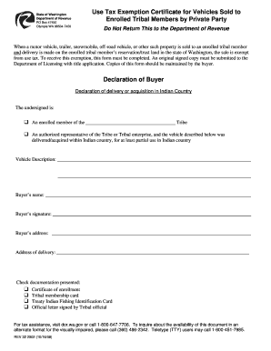 Washington Use Tax Exemption Certificate for Vehicles