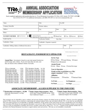 Texas Restaurant Association Membership Application