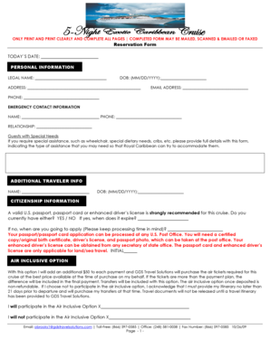 Royal Caribbean Cruise Reservation Form